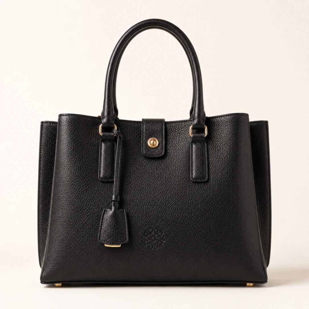 Maison Noir Structured Tote in black Italian leather, front view